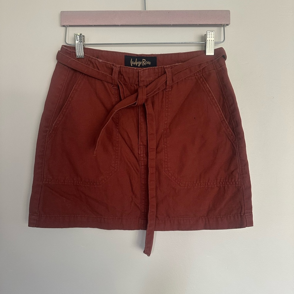 Indigo Rein Burnt Orange Cargo Mini Skirt with Belt | Size 24
